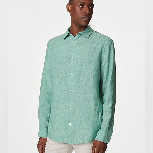 M&S COLLECTION Pure Linen Shirt Mint Sz S - Picture 1 of 13